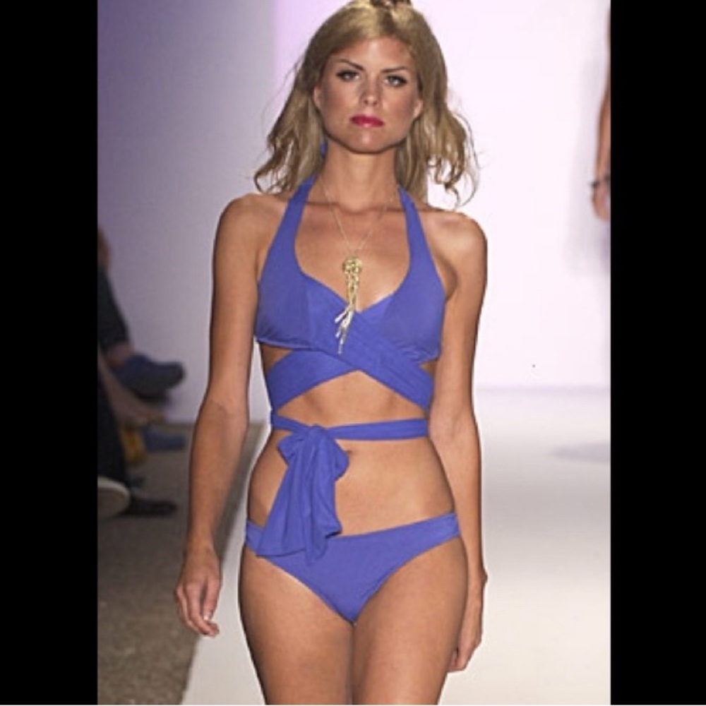 Ank by Mirla Sabino Blue Wrap Halter Bikini Victoria Secret Designer Swim M S